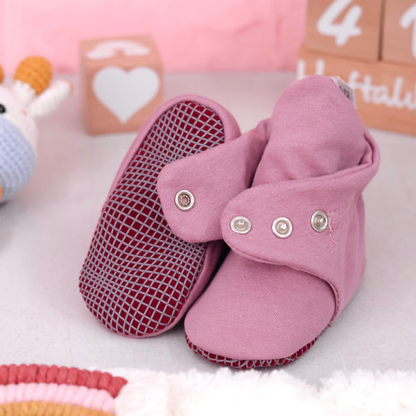 Organic Cotton Baby Booties, Non-Slip Sole, Cotton Newborn Booties Home Nursery Shoes, Rose - The Baby Penguin