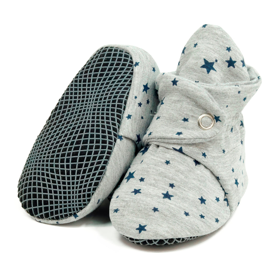 Organic Cotton Baby Booties, Non-Slip Sole, Cotton Newborn Booties Home Nursery Shoes, Star Gray - The Baby Penguin