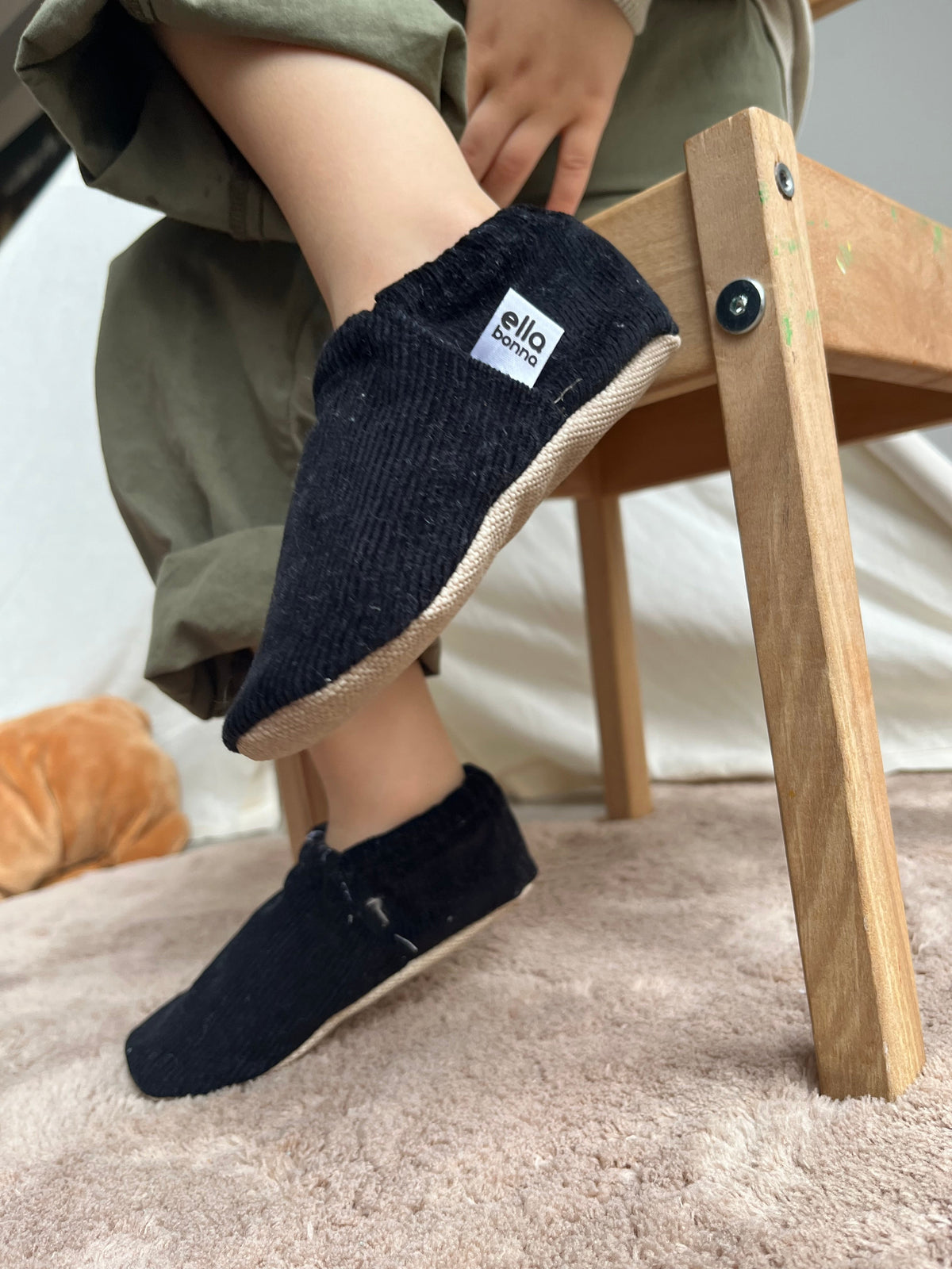 Organic Cotton Corduroy Home Nursery Moccasin Shoes , Black - The Baby Penguin