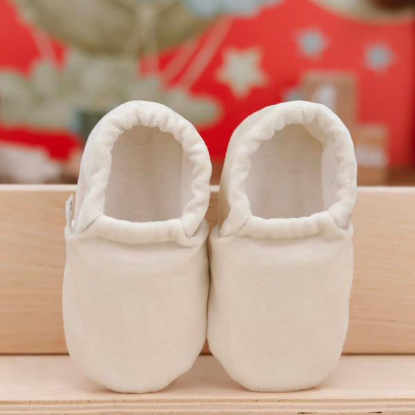 Organic Cotton Velvet Home Nursery Moccasin Shoes, Cream - The Baby Penguin