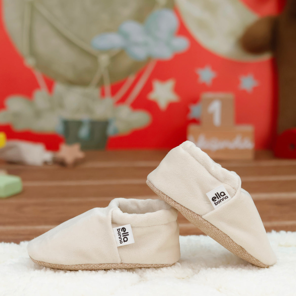 Organic Cotton Velvet Home Nursery Moccasin Shoes, Cream - The Baby Penguin