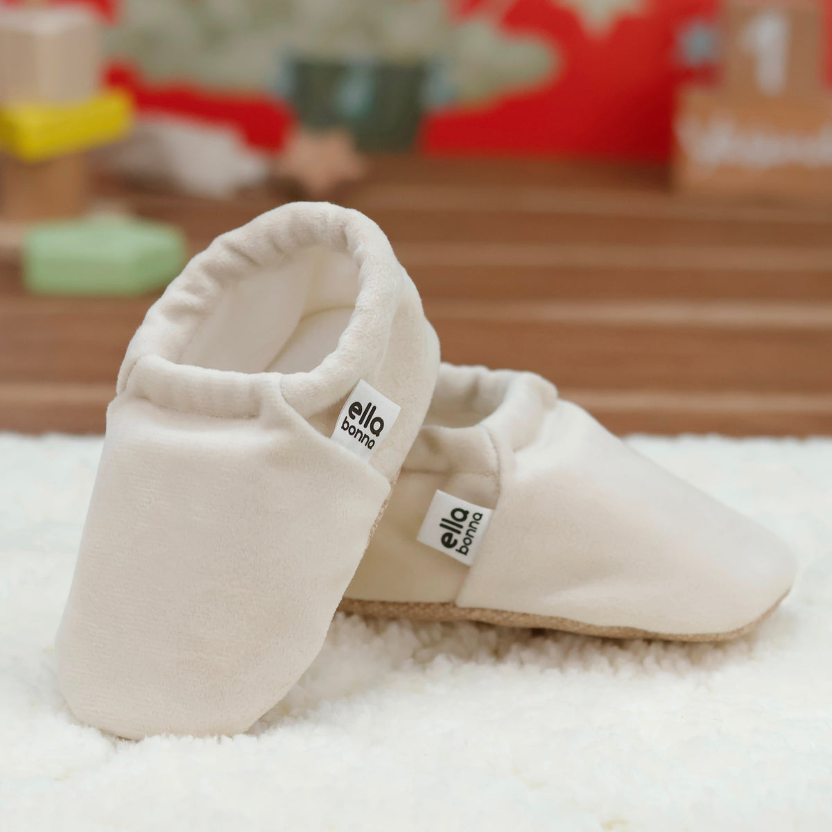 Organic Cotton Velvet Home Nursery Moccasin Shoes, Cream - The Baby Penguin