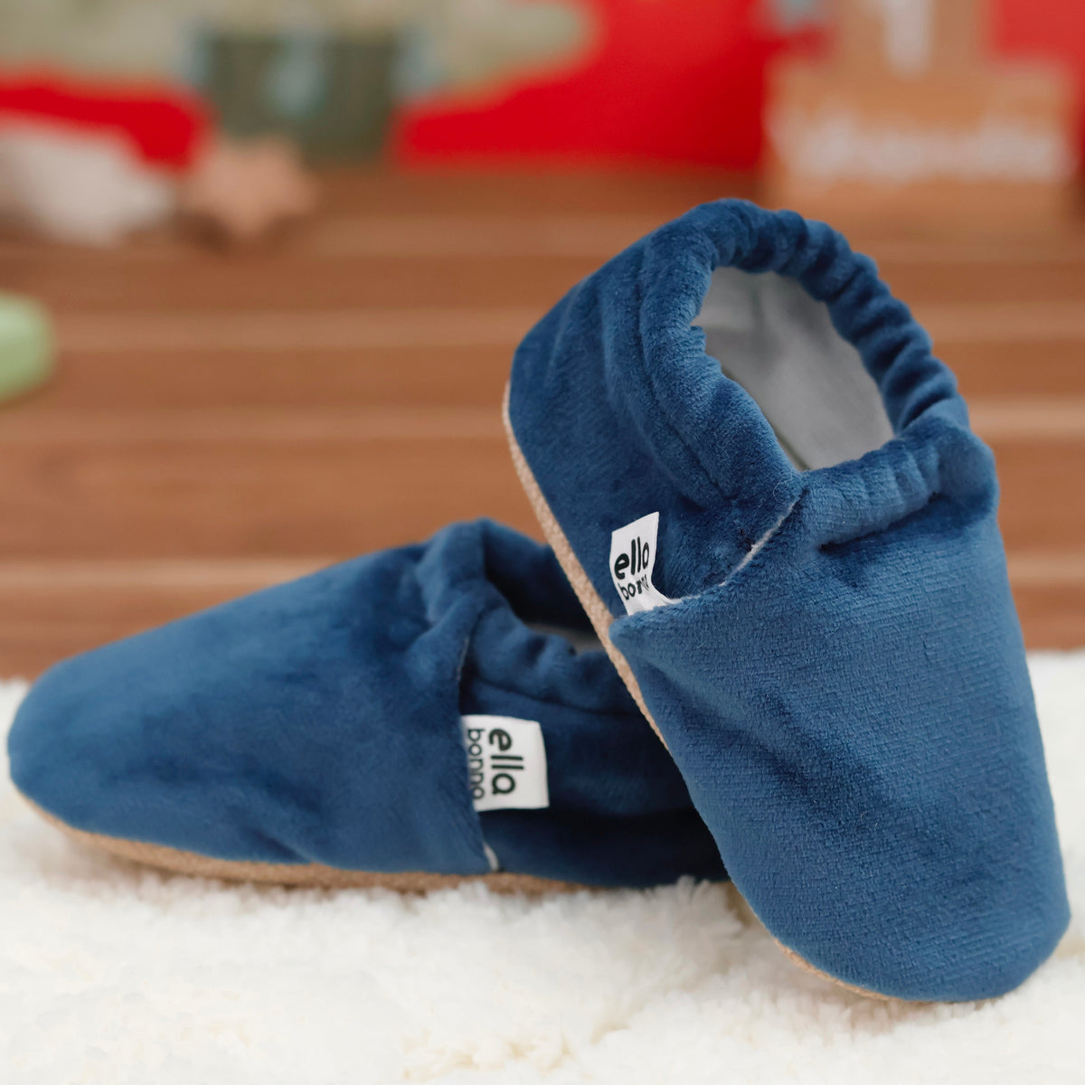 Organic Cotton Velvet Home Nursery Moccasin Shoes, Darkblue - The Baby Penguin