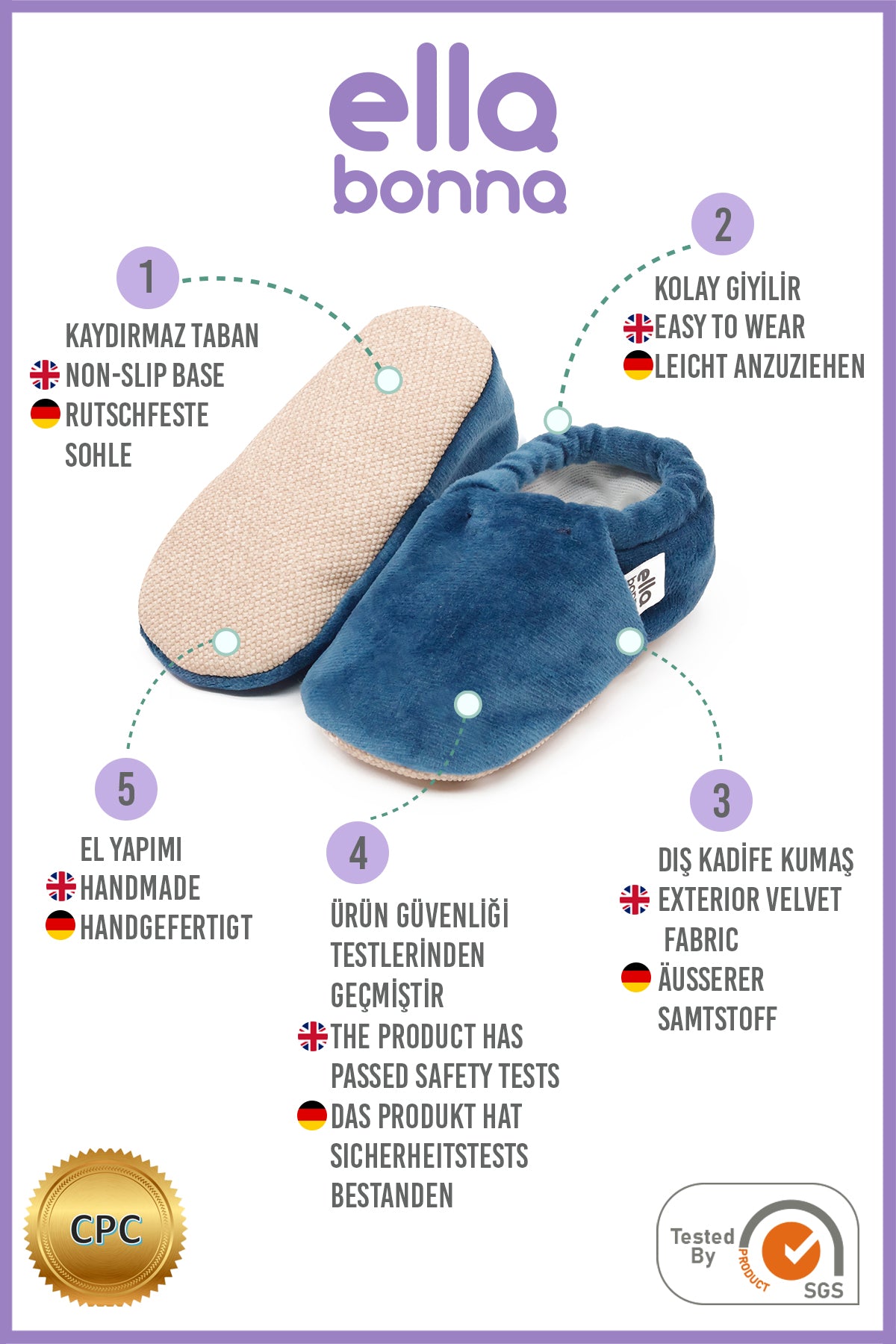 Organic Cotton Velvet Home Nursery Moccasin Shoes, Darkblue - The Baby Penguin