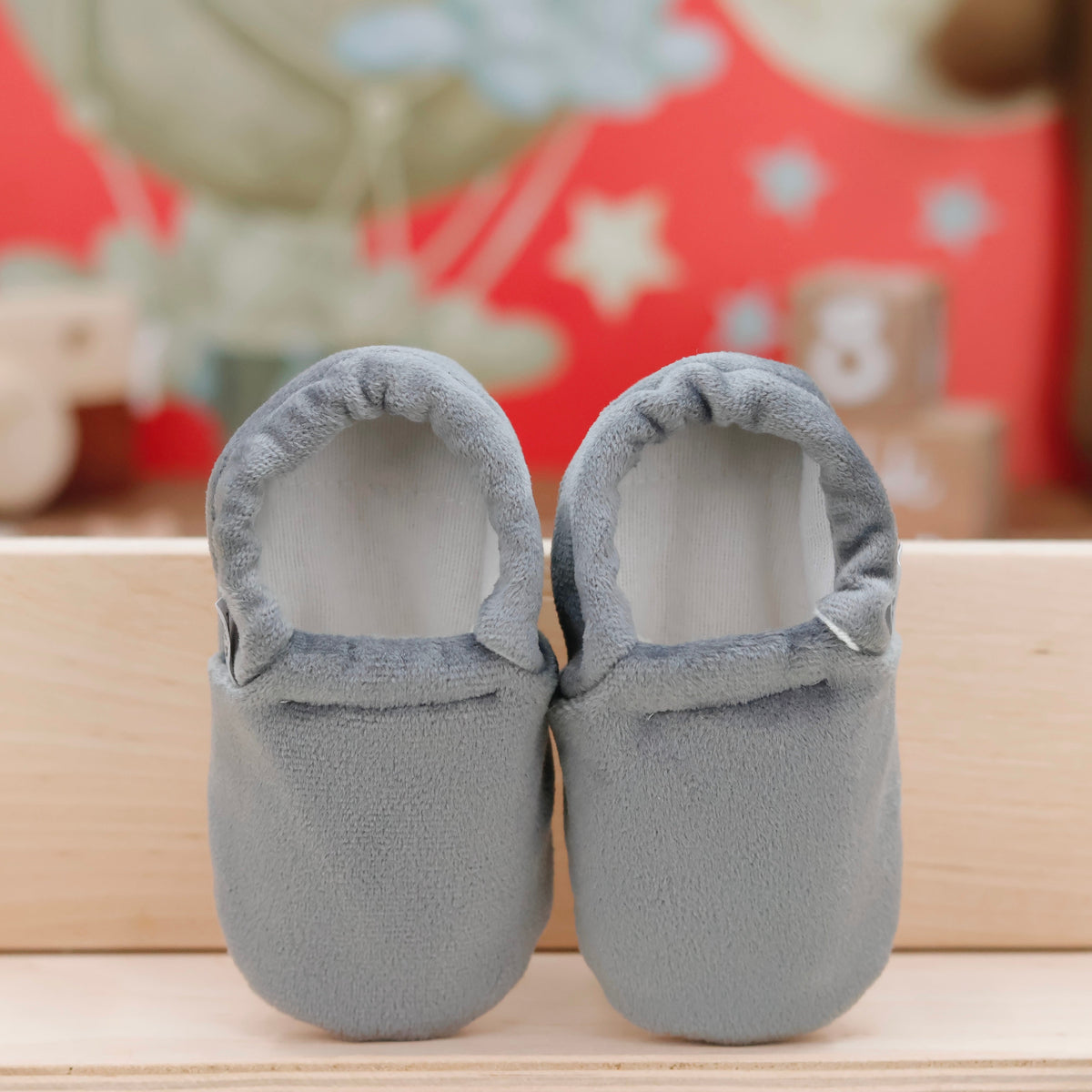 Organic Cotton Velvet Home Nursery Moccasin Shoes, Gray - The Baby Penguin