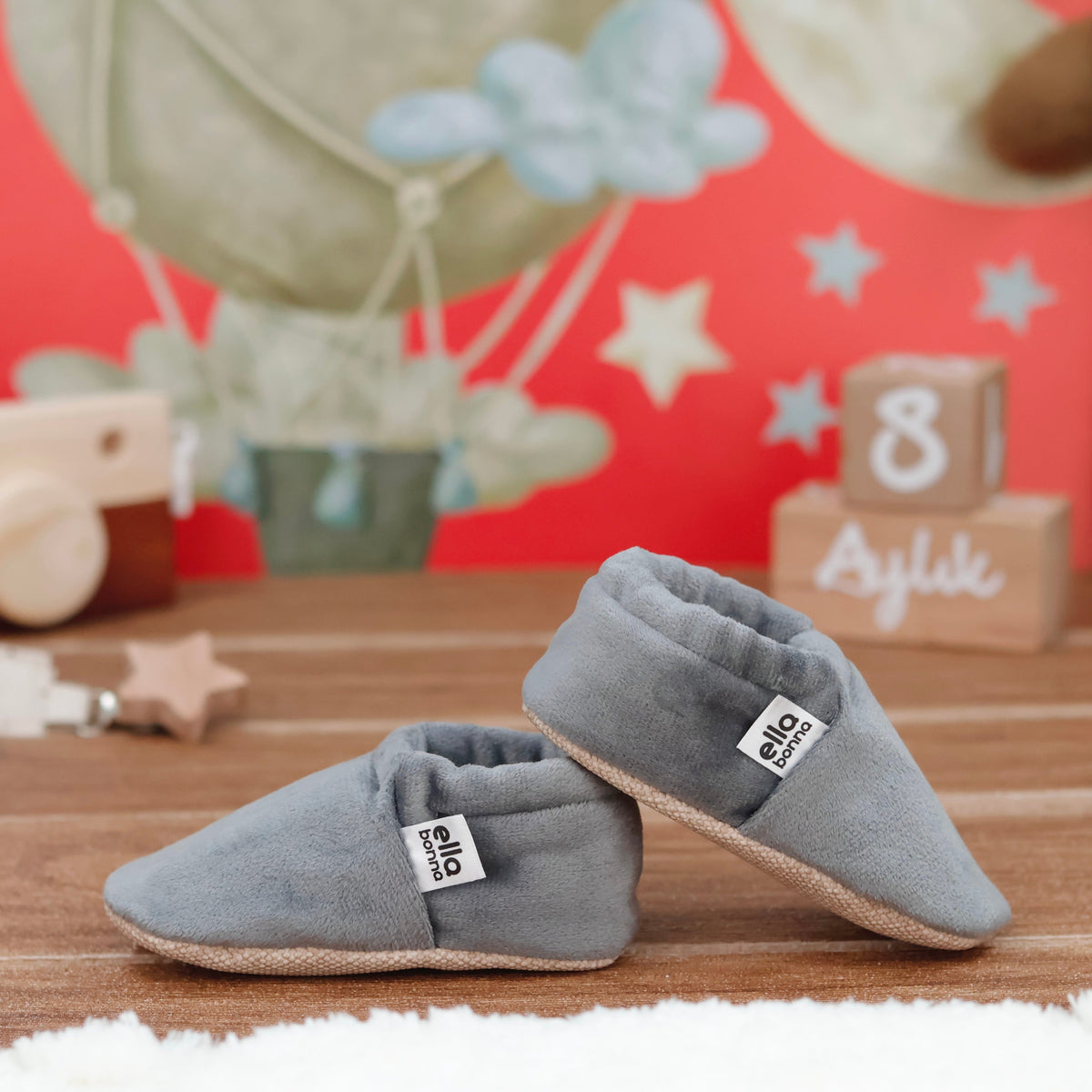 Organic Cotton Velvet Home Nursery Moccasin Shoes, Gray - The Baby Penguin