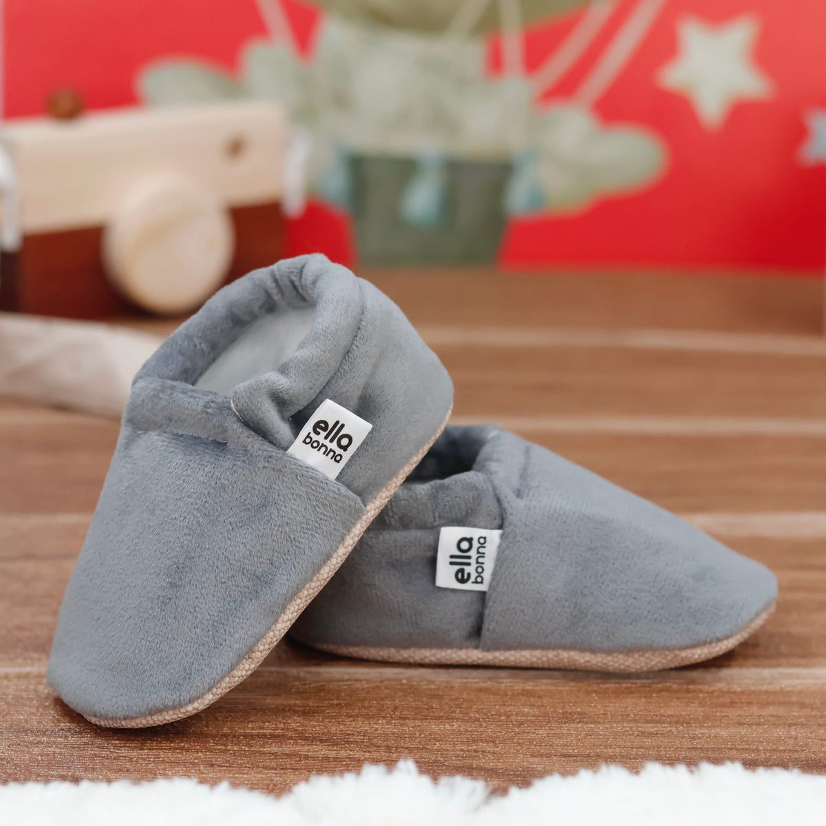 Organic Cotton Velvet Home Nursery Moccasin Shoes, Gray - The Baby Penguin
