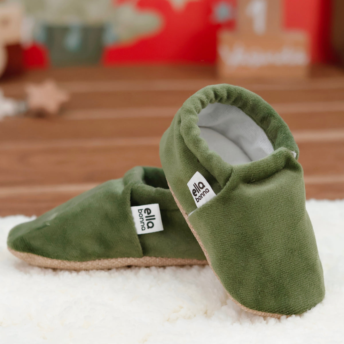 Organic Cotton Velvet Home Nursery Moccasin Shoes, Green - The Baby Penguin