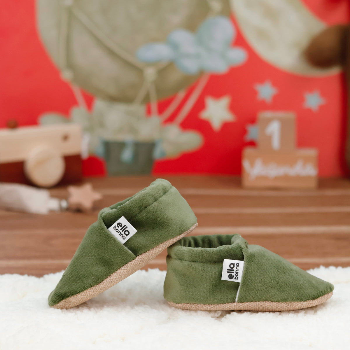 Organic Cotton Velvet Home Nursery Moccasin Shoes, Green - The Baby Penguin