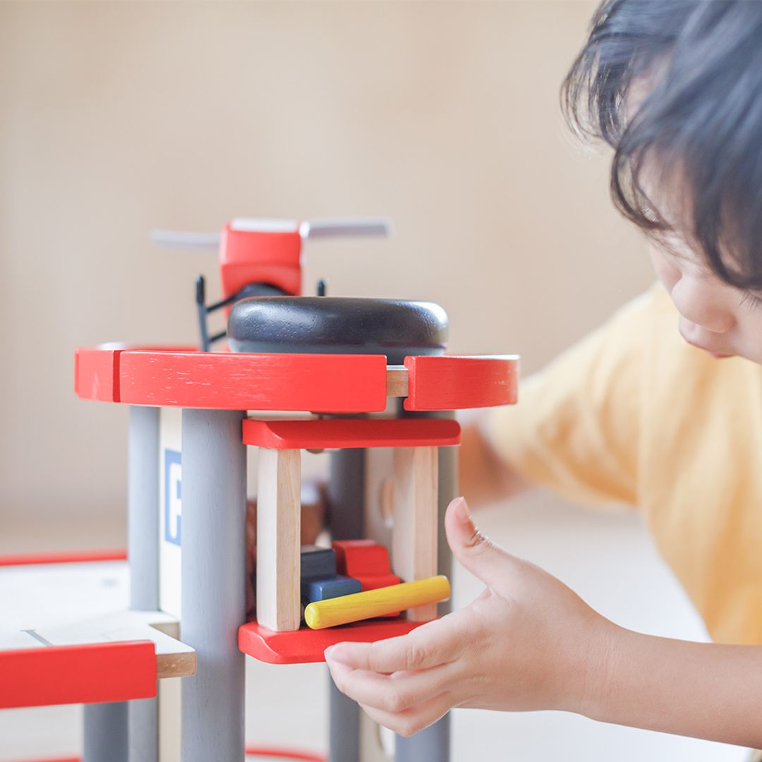 PlanToys Wooden Parking Garage with Elevator