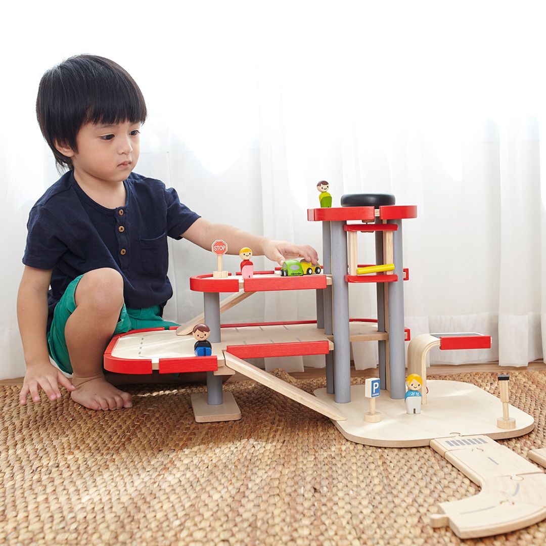 PlanToys Wooden Parking Garage with Elevator