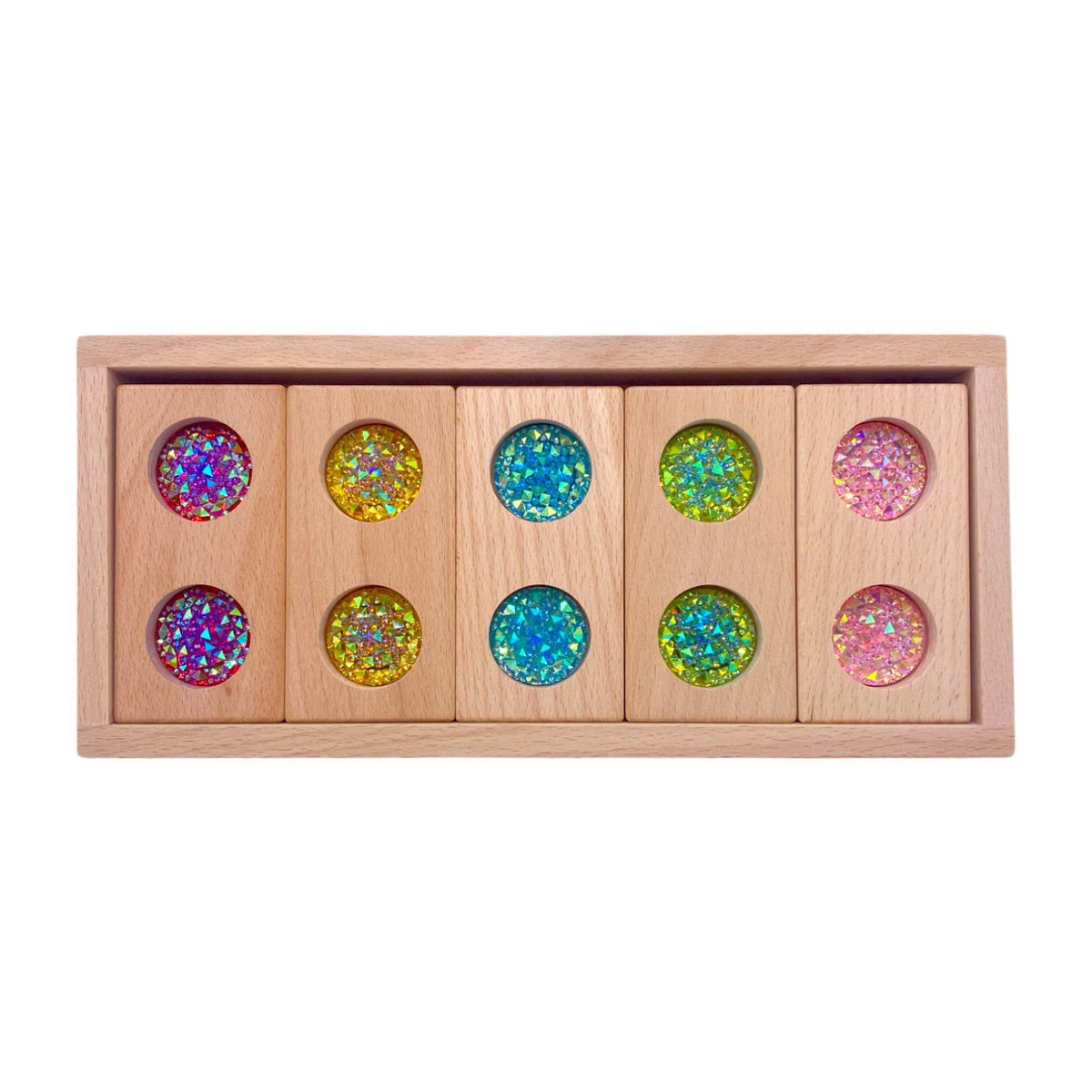 Style B five pastel rectangular gem blocks fitted into the storage tray