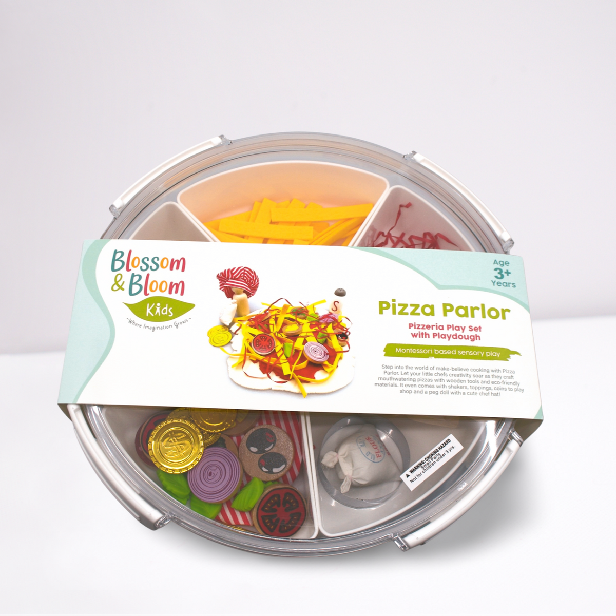 Closed Pizza Parlor storage case with illustrated product sleeve