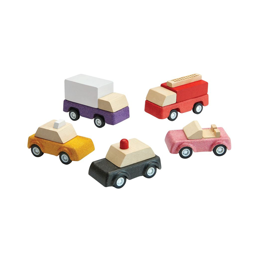PlanToys PlanWorld Wooden Vehicle Set, 5 Vehicles