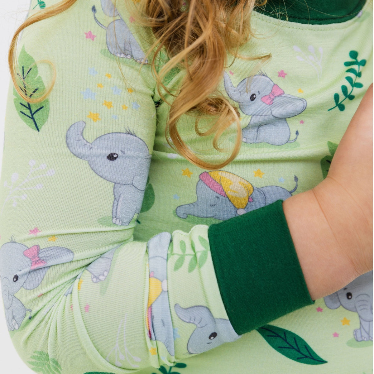 Close-up of the sleeve and cuff on Bam & Stitch Playfully Strong Long Sleeve Pajamas.