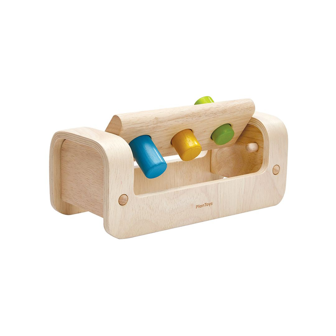 PlanToys Wooden Pounding Bench with 3 Pegs