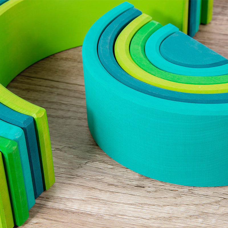 12-Piece Stained Large Basswood Rainbow Stacker – Meadow & Forest Green by Green Elephant Home and Toys – alternate view 5