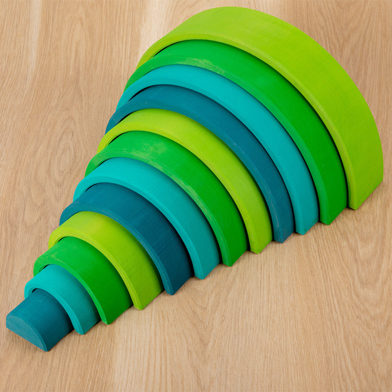 12-Piece Stained Large Basswood Rainbow Stacker – Meadow & Forest Green by Green Elephant Home and Toys – alternate view 6