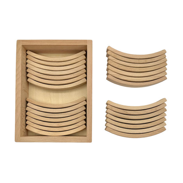 **Pre-order (Ships in 2-3 Weeks)**28 Pcs Mini Curved Natural Wooden Building Blocks with Storage Tray |  | The Baby Penguin