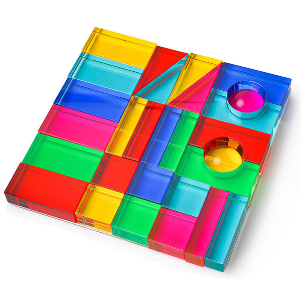 **Pre-order (Ships in 2-3 Weeks)**28 Pcs Rainbow Translucent Acrylic Sensory Building Blocks with Storage Tray |  | The Baby Penguin