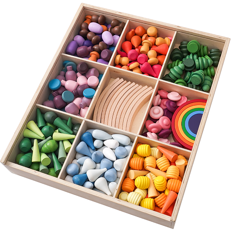 252-Piece Wooden Mandala Loose Parts Set with Tray – product image 2