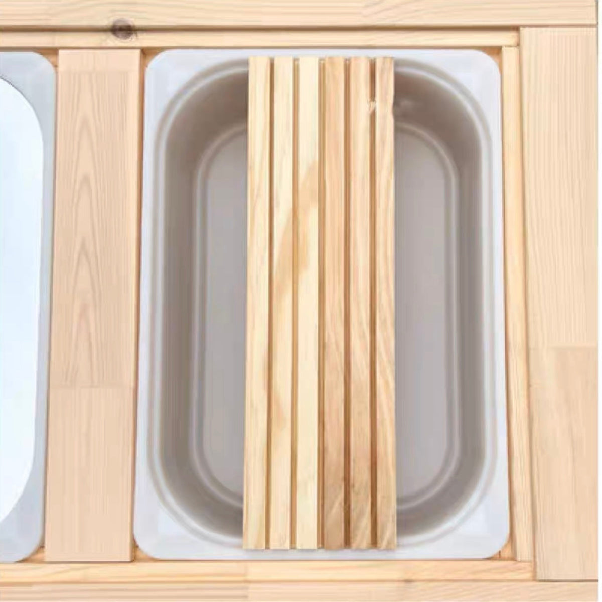 Wooden story-scene baseboard with five long slots