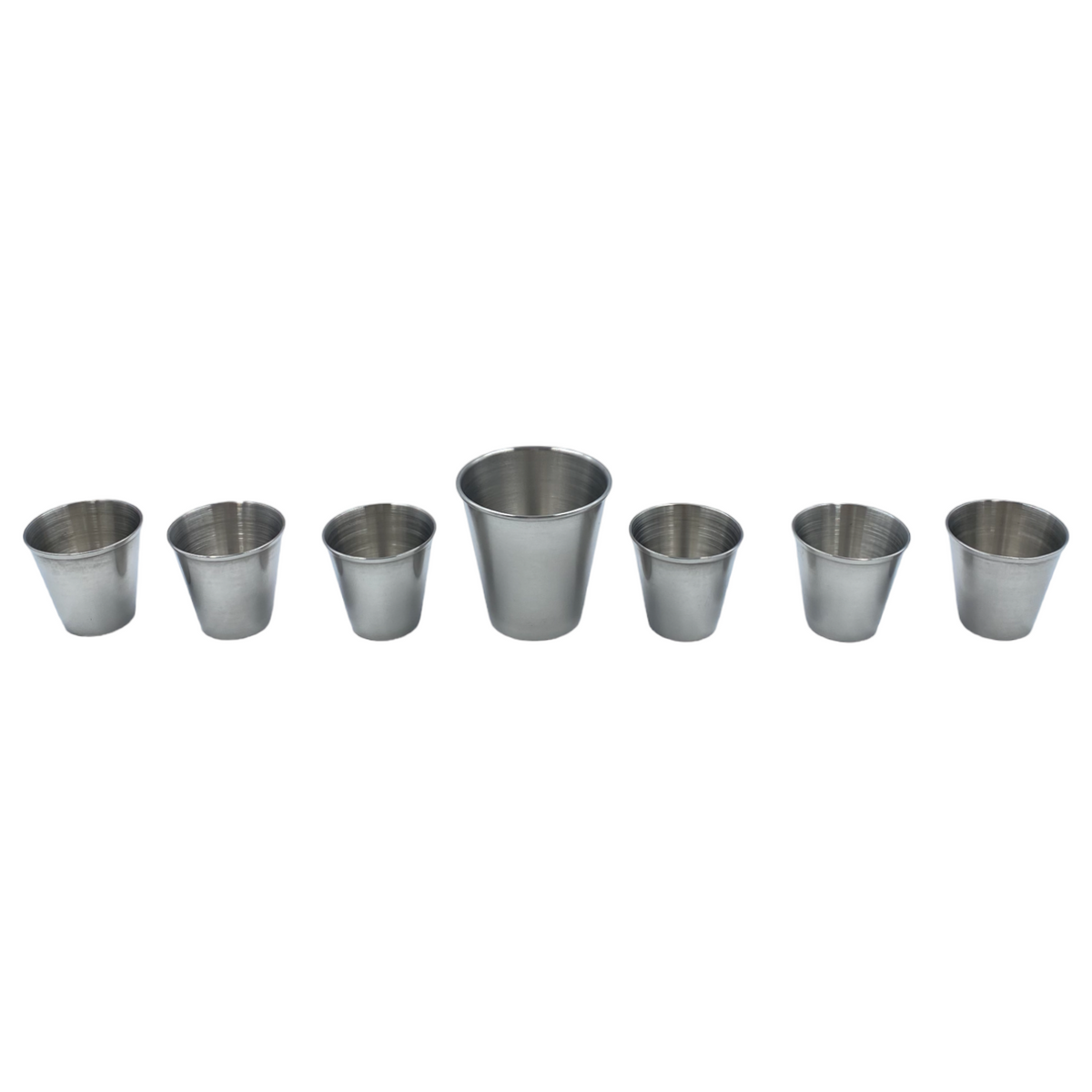 Set of seven stainless steel sensory-play cups