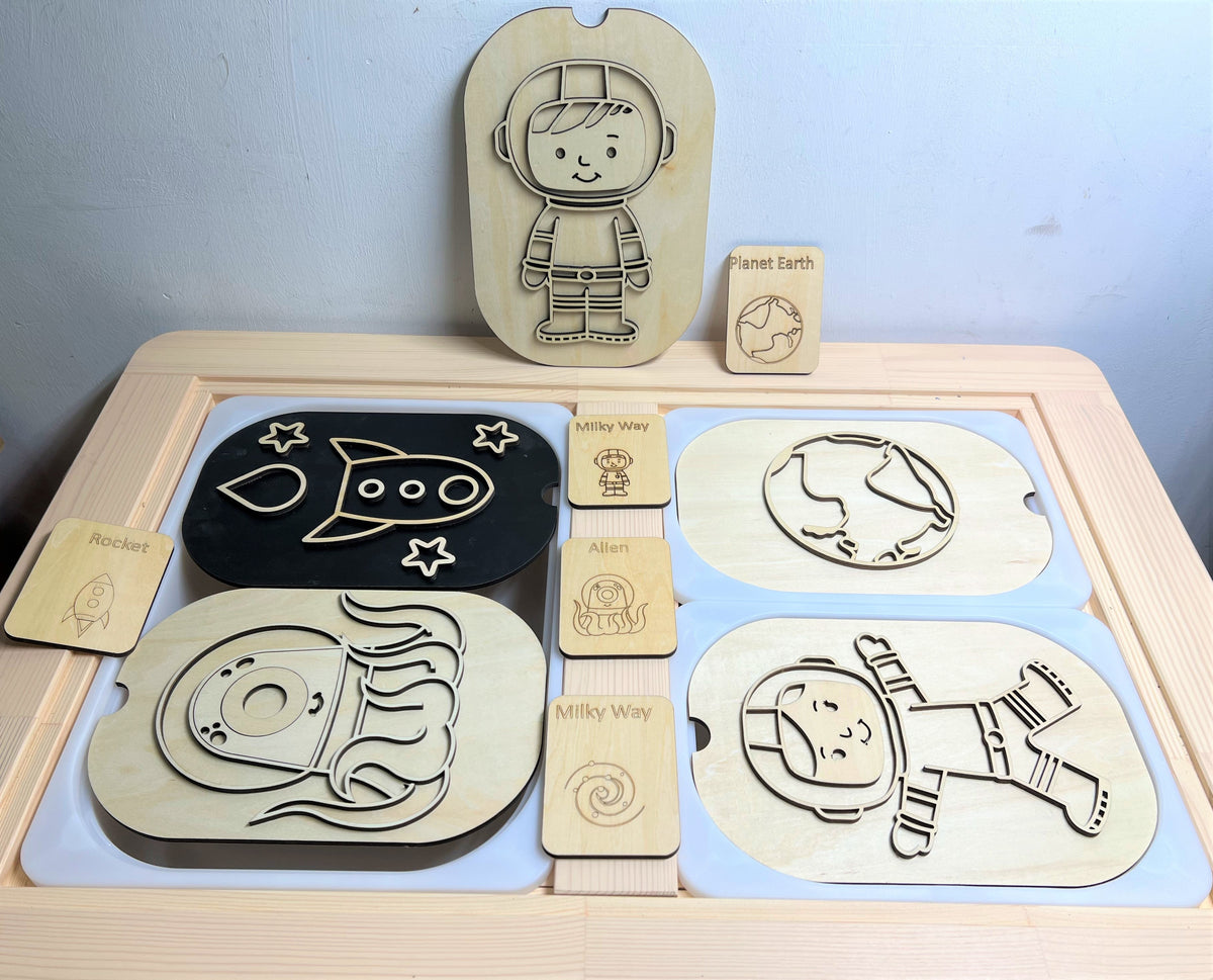 Space sensory bin activity board set