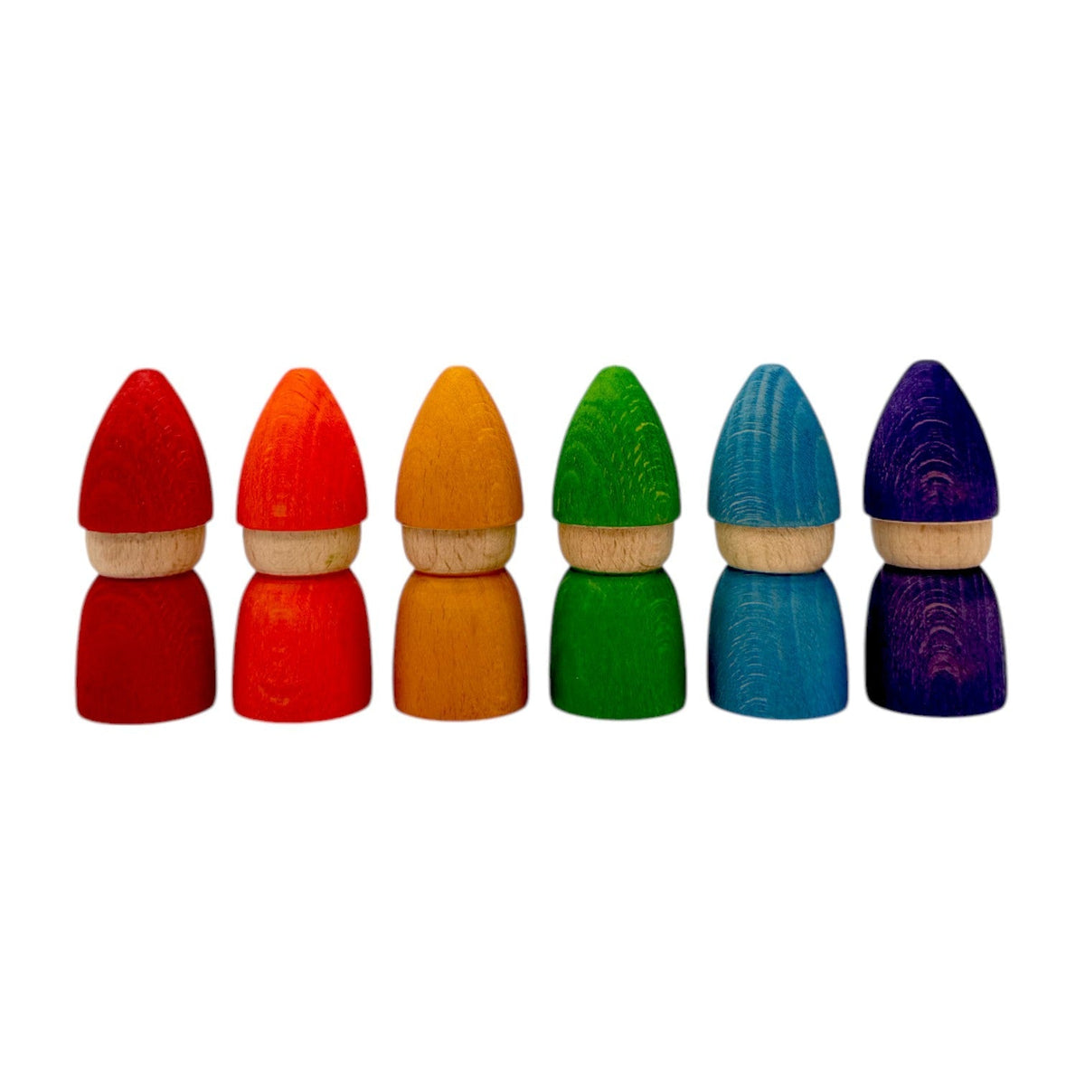 wooden gnome, wizard and acorn peg doll sets