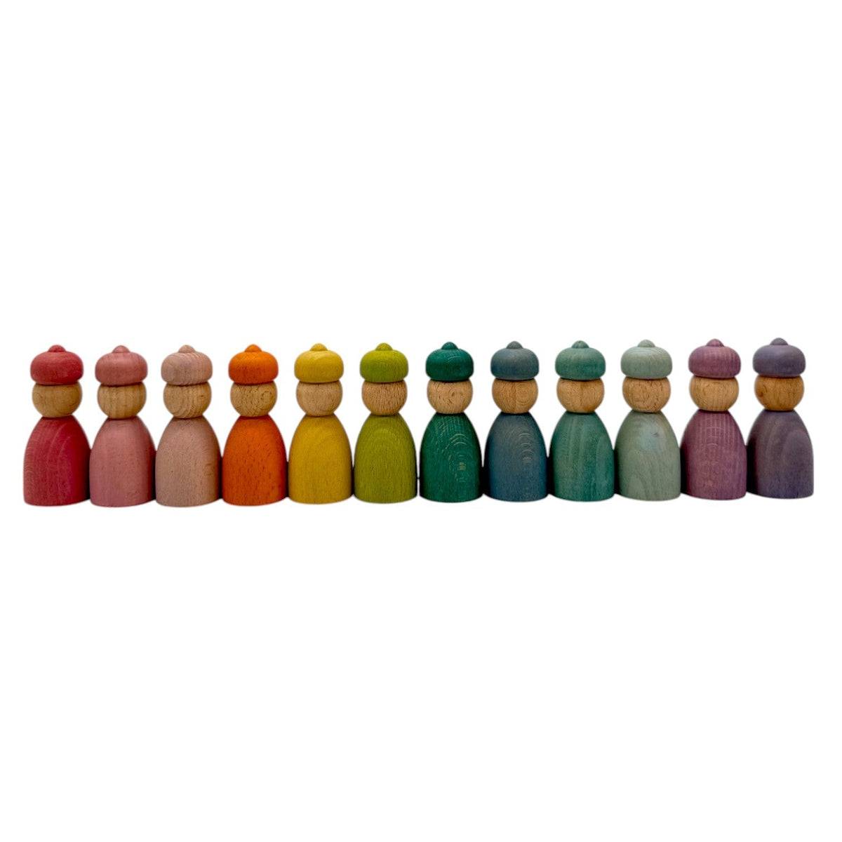 wooden gnome, wizard and acorn peg doll sets