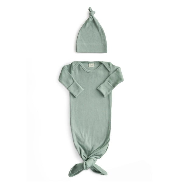 Ribbed Knotted Baby Gown + Beanie Set | Baby Clothes | The Baby Penguin
