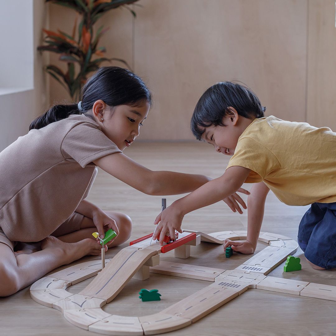 PlanToys Wooden Road System Playset, 34 Pieces