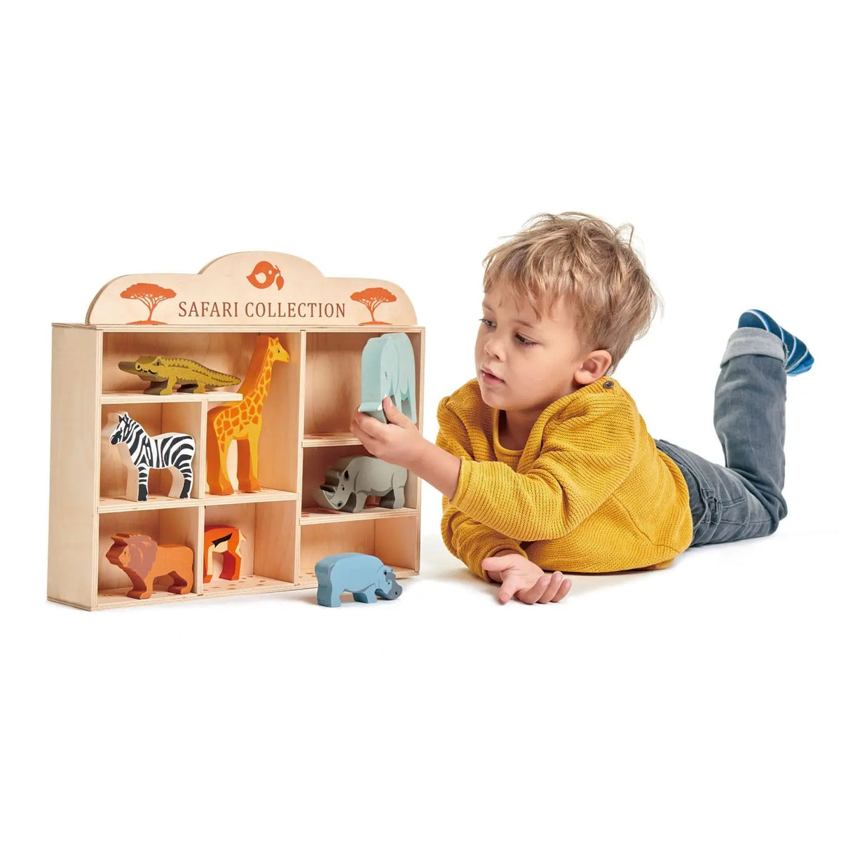 Tender Leaf Safari Wooden Animals with Display Shelf