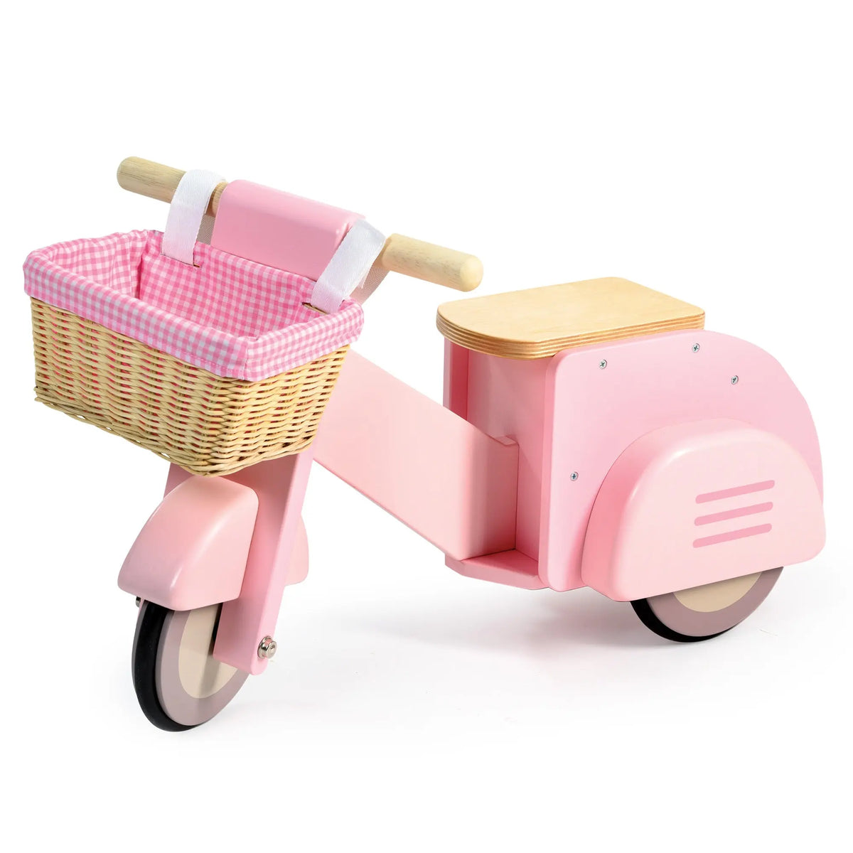 Tender Leaf Pink Wooden Ride-On Scooter with Basket