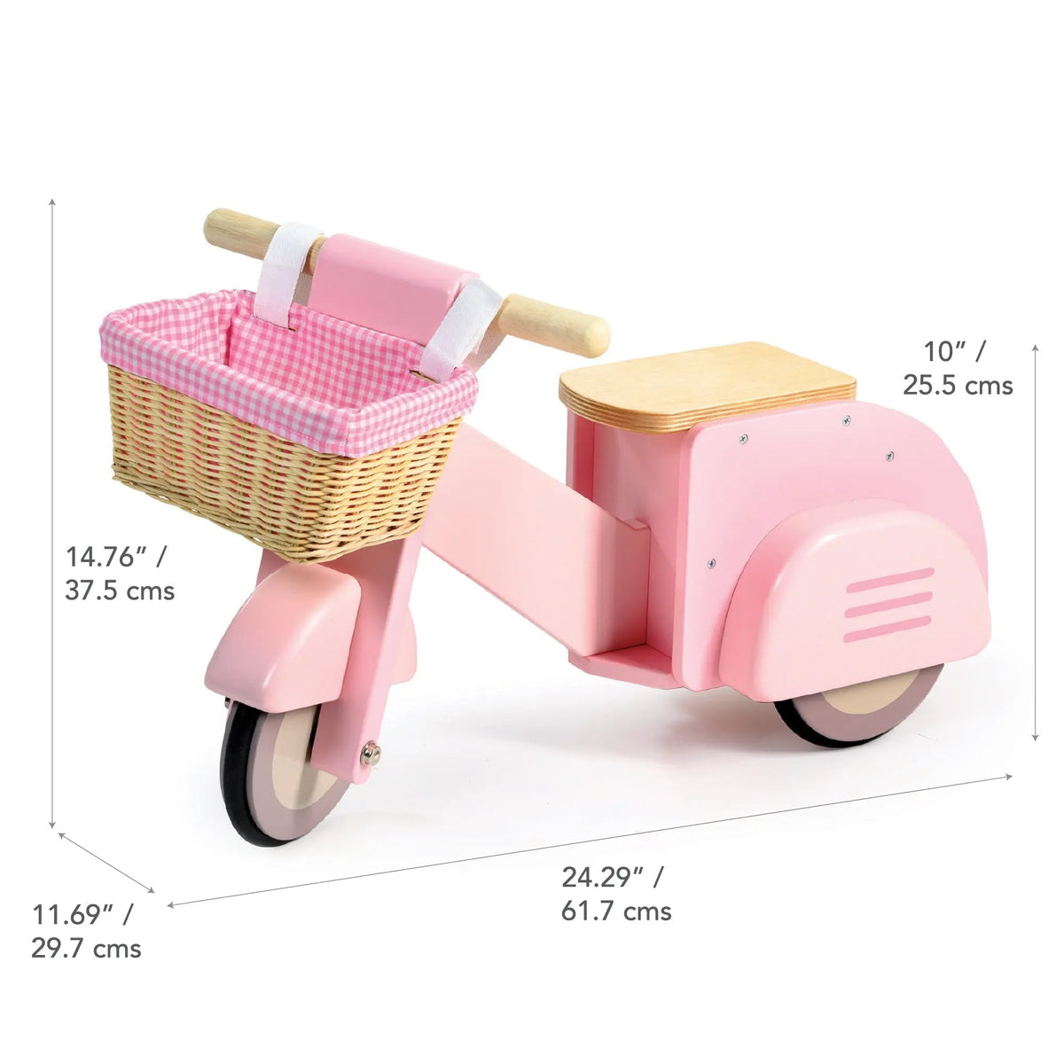 Tender Leaf Pink Wooden Ride-On Scooter with Basket