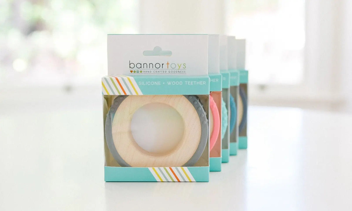 Silicone Wrapped Teether displayed in its retail packaging