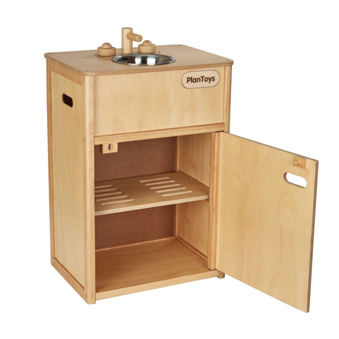 PlanToys Wooden Play Kitchen Sink with Storage