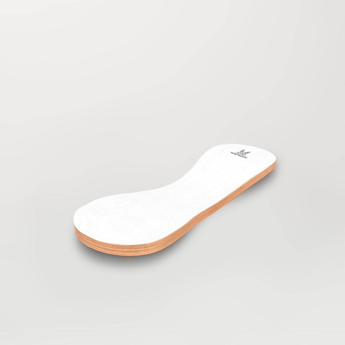 White Spinzee board with a natural-tone edge and rounded ends, angled view.