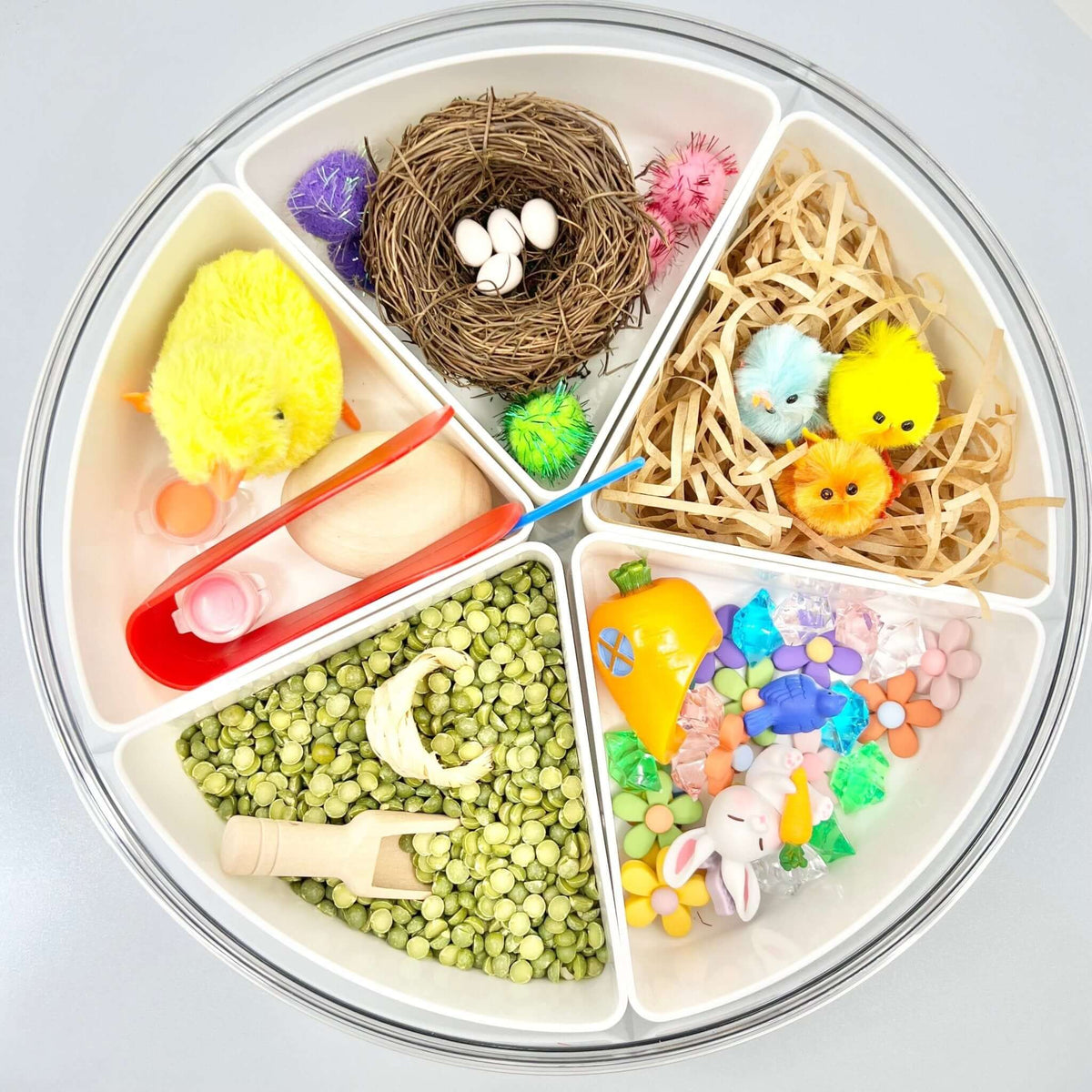 Spring Garden pieces in divided storage; the pictured carrot house is not included