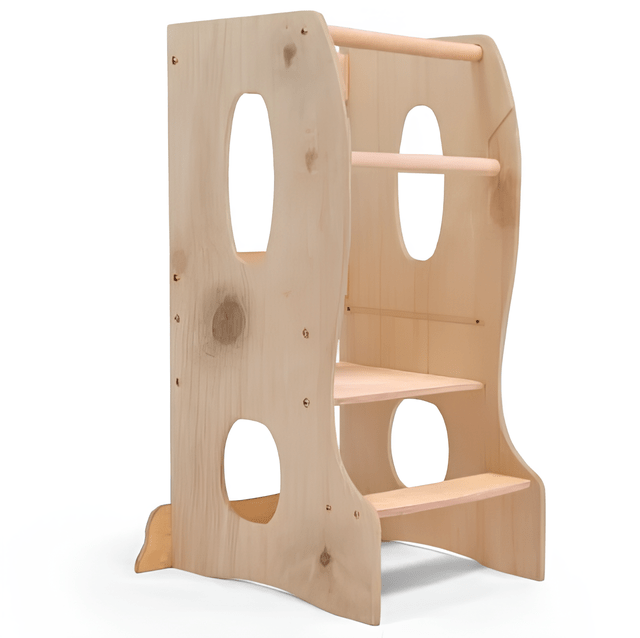 Stable Montessori Learning Tower: Wooden Growing Chair - Beige - The Baby Penguin