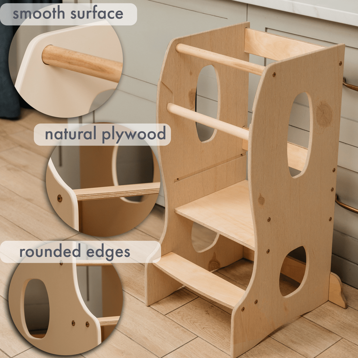 Stable Montessori Learning Tower: Wooden Growing Chair - Beige - The Baby Penguin