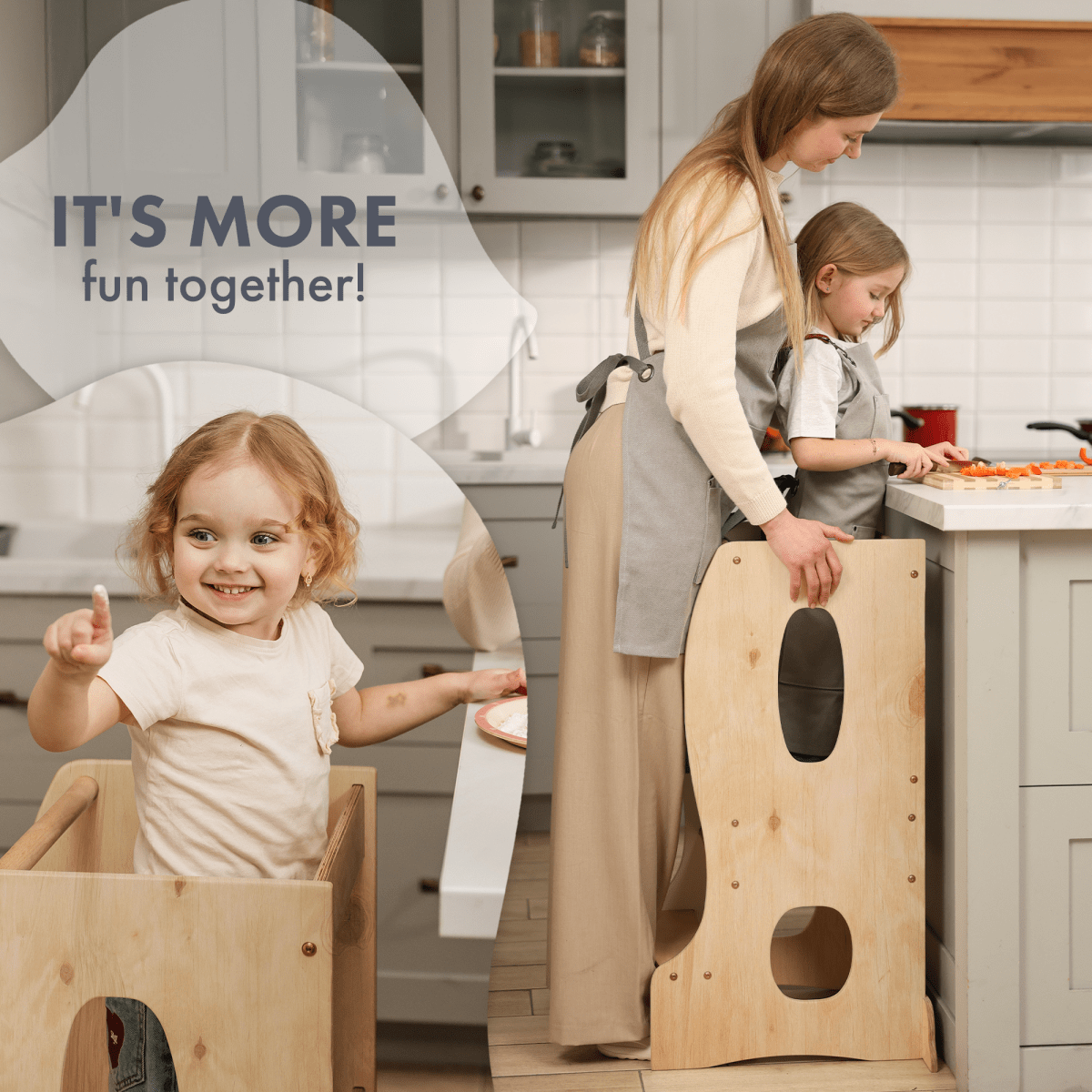 Stable Montessori Learning Tower: Wooden Growing Chair - Beige - The Baby Penguin