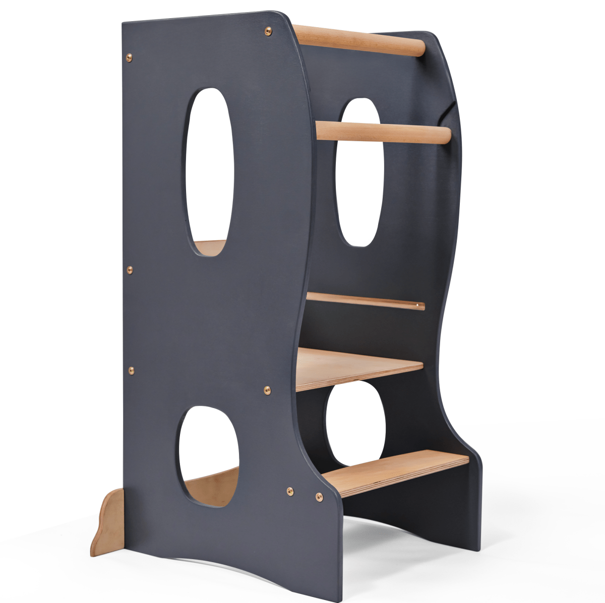 Stable Montessori Learning Tower: Wooden Growing Chair - Grey - The Baby Penguin