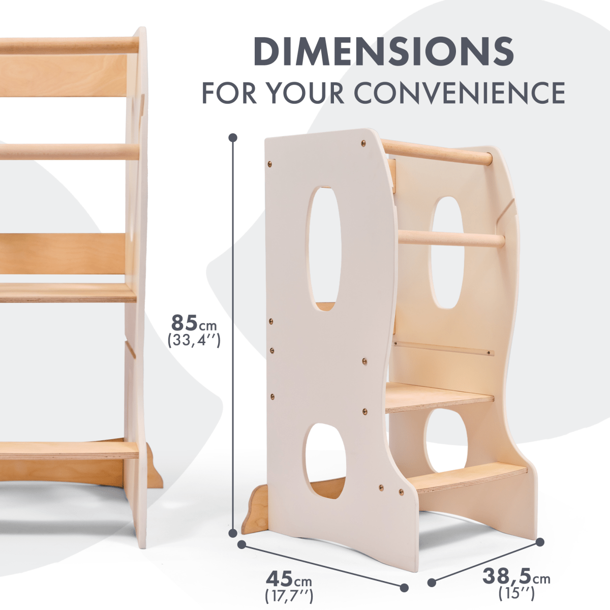 Stable Montessori Learning Tower: Wooden Growing Chair - Ivory - The Baby Penguin