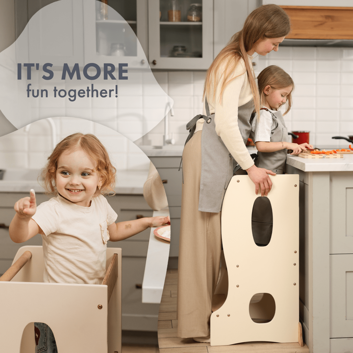Stable Montessori Learning Tower: Wooden Growing Chair - Ivory - The Baby Penguin