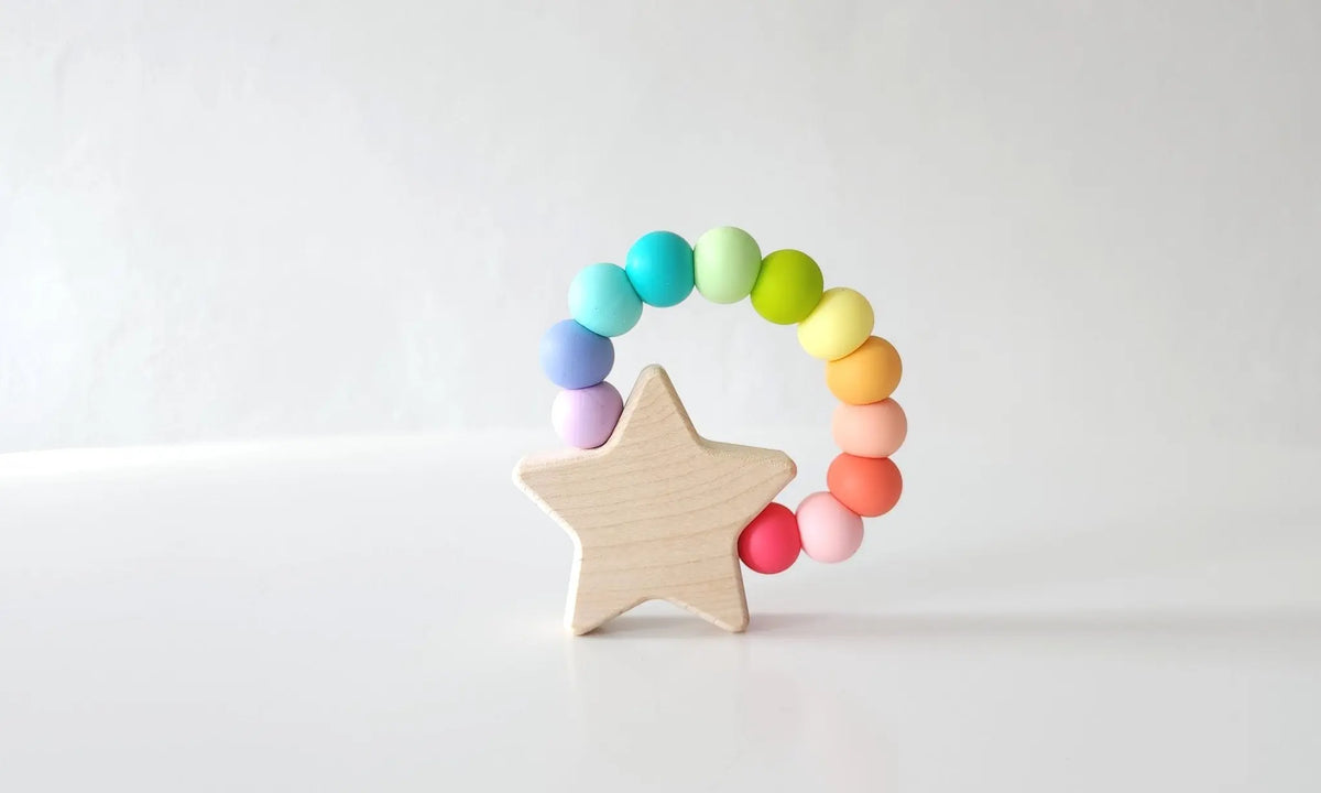 Star Charm Teether with rainbow silicone beads