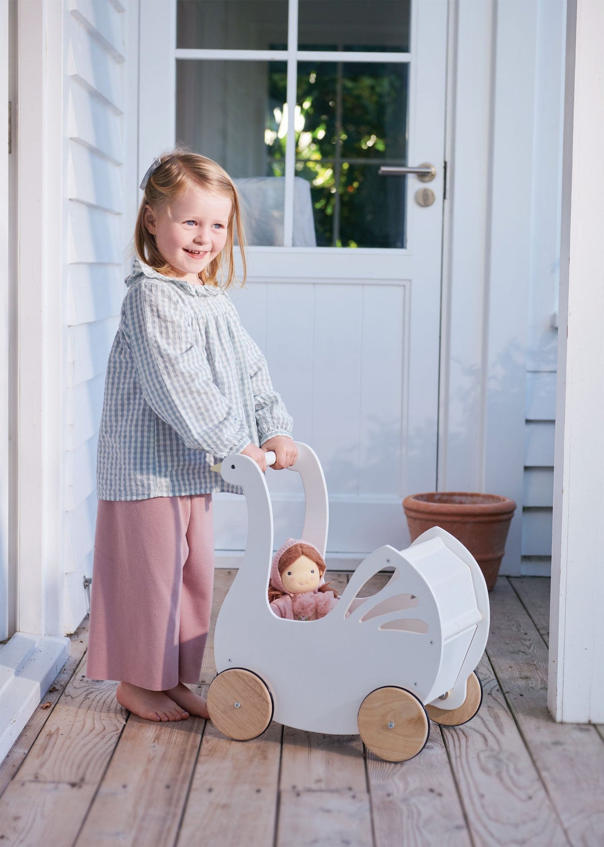 Tender Leaf Sweet Swan Wooden Doll Pram