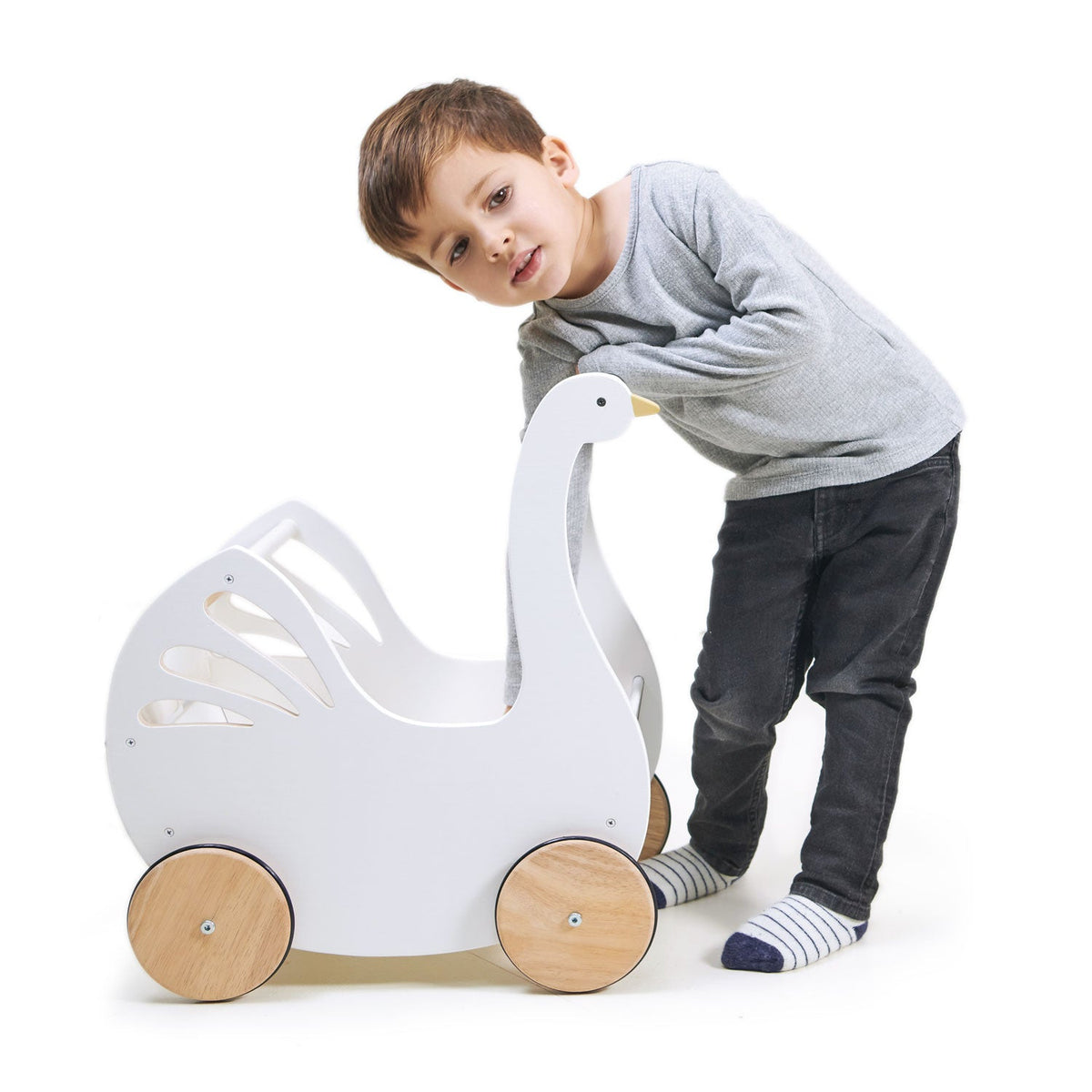 Tender Leaf Sweet Swan Wooden Doll Pram