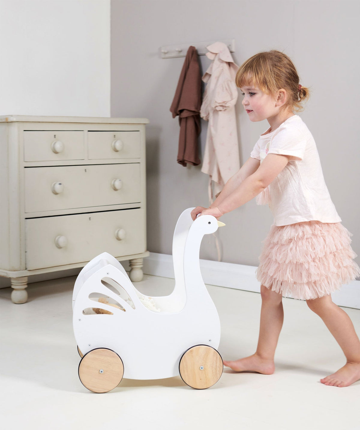 Tender Leaf Sweet Swan Wooden Doll Pram