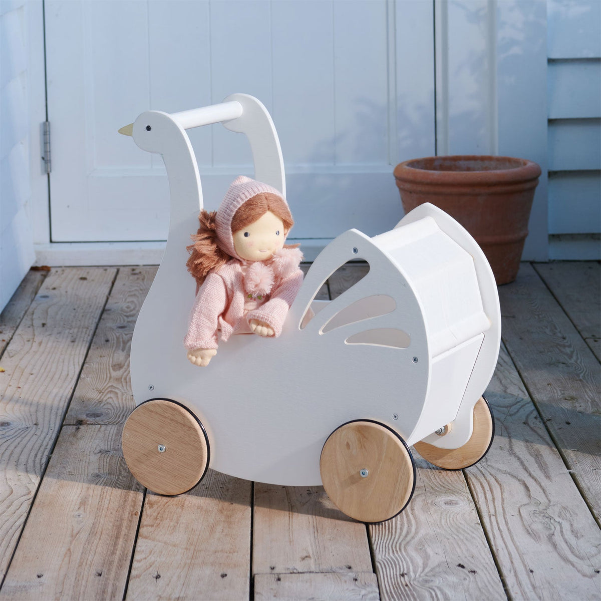 Tender Leaf Sweet Swan Wooden Doll Pram